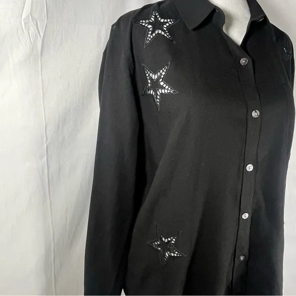 Rails‎ Charli Eyelet Stars Linen Blend Button Down Shirt Black Size Medium Boho - Picture 4 of 11